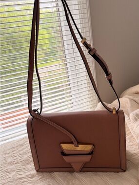 Authentic Loewe Barcelona Dusty Mauve Leather Crossbody with Gold-Tone Hardware